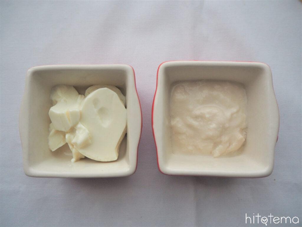 左が豆乳ヨーグルト、右がアーモンドミルクヨーグルト