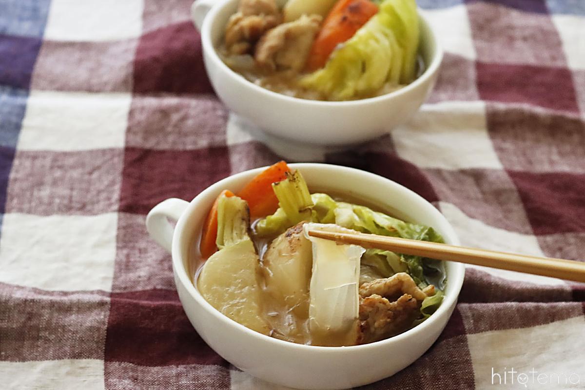 焼き野菜と鶏肉のライスペーパー・スープ
